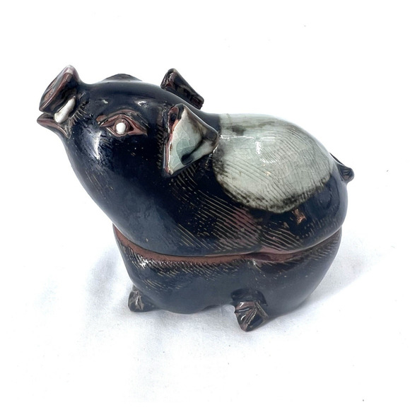 Vintage Ceramic Lidded Pig Candle Figurine Trinket Box - Picture 1 of 9